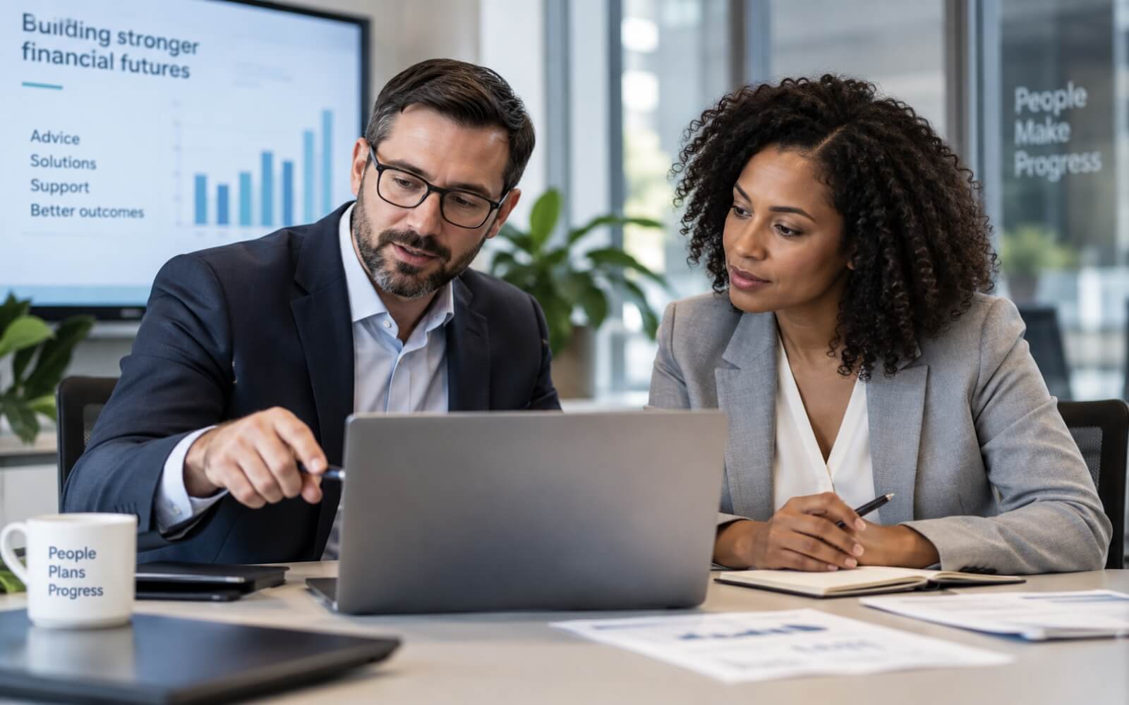 Financial services professional working at a desk
