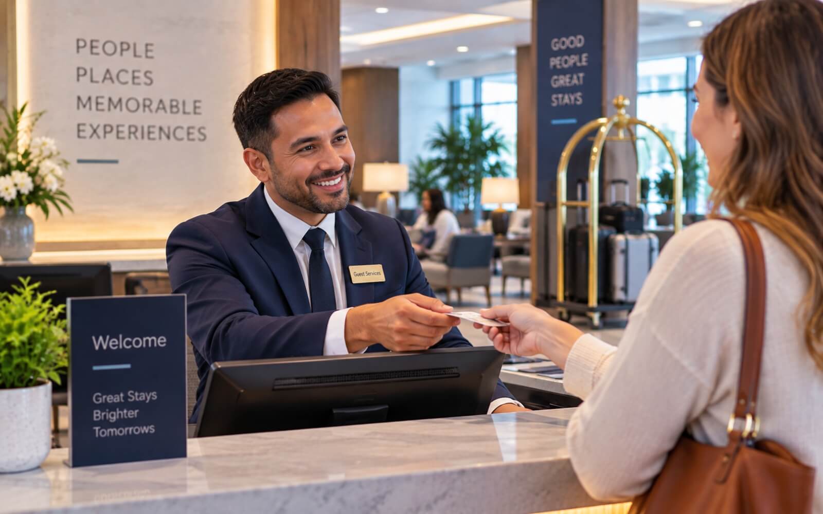 Hospitality employee assisting a guest